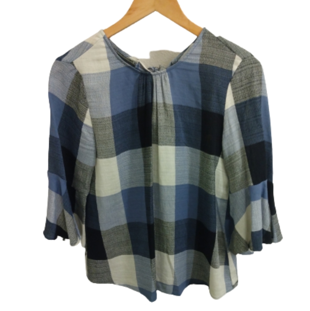 Ro&De Blue Plaid Bell Sleeve Top